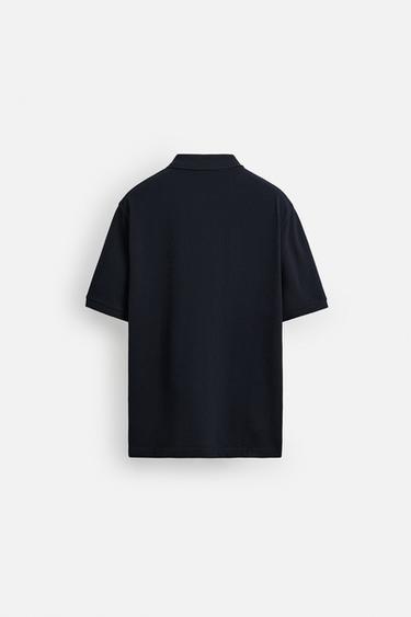 WASHED TEXTURED PIQUÉ POLO SHIRT - Navy blue by Zara - Image 7