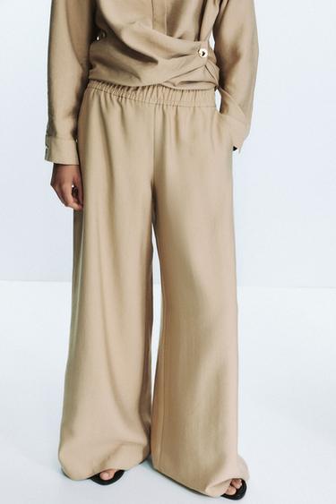 PANTALON LARGE TAILLE ÉLASTIQUE - Sable de Zara - Image 1