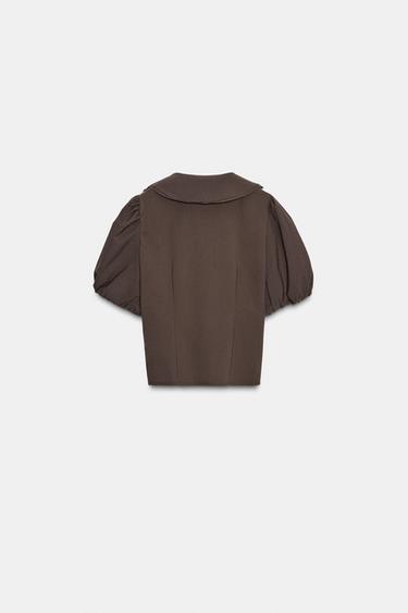 PUFF SLEEVE PETER PAN COLLAR TOP - Brown by Zara - Image 7