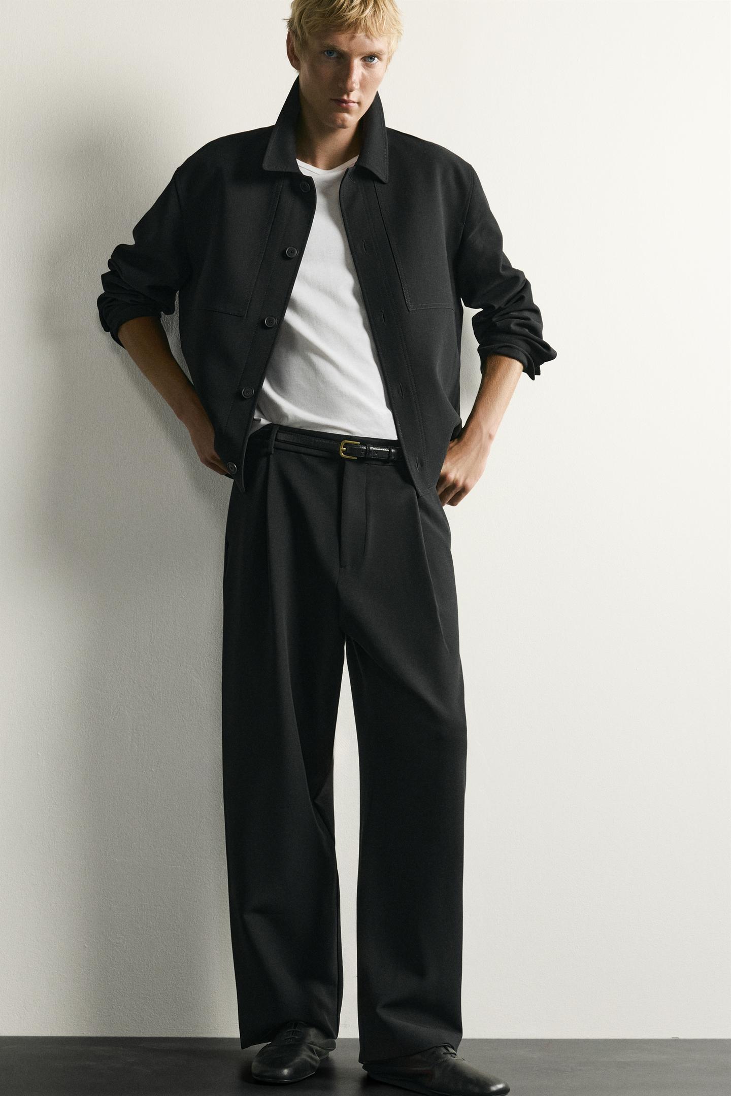 Мужские брюки Zara Relaxed Fit Pleated, цвет: Чёрный — фото 5