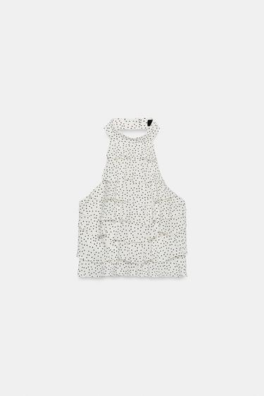 TOP EN GEORGETTE À ENCOLURE AMÉRICAINE ET À POIS - Blanc / Noir de Zara - Image 4