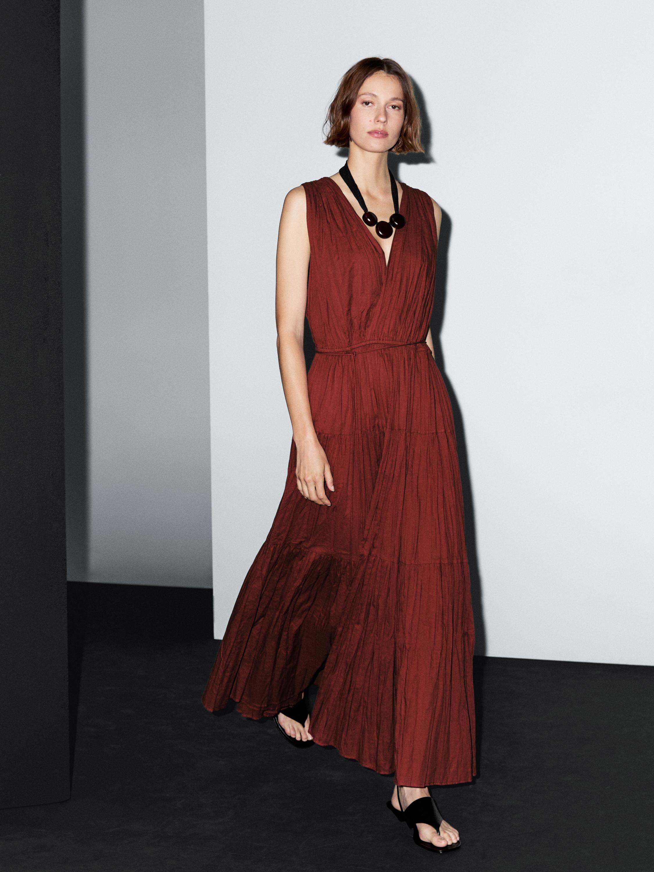 Robe longue plissée 100 % coton