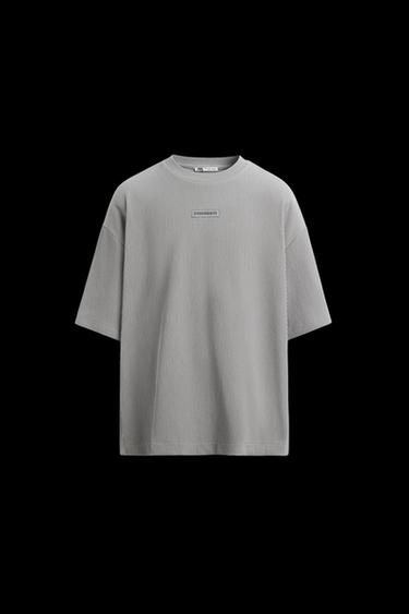 TEXTURED PATCH T-SHIRT - Blue grey by Zara
