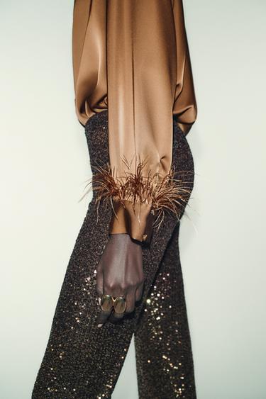FEATHER SATIN BLOUSE - Caramel by Zara - Image 2