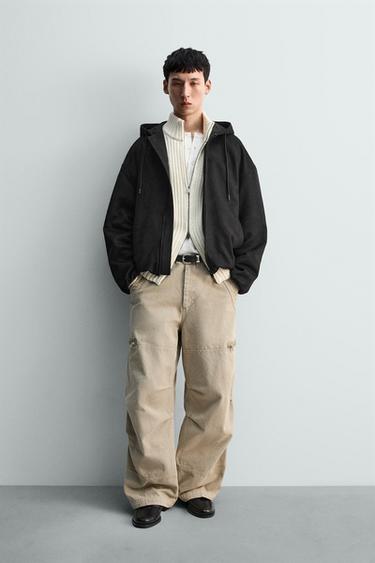 FAUX SUEDE HOODED JACKET - Black by Zara