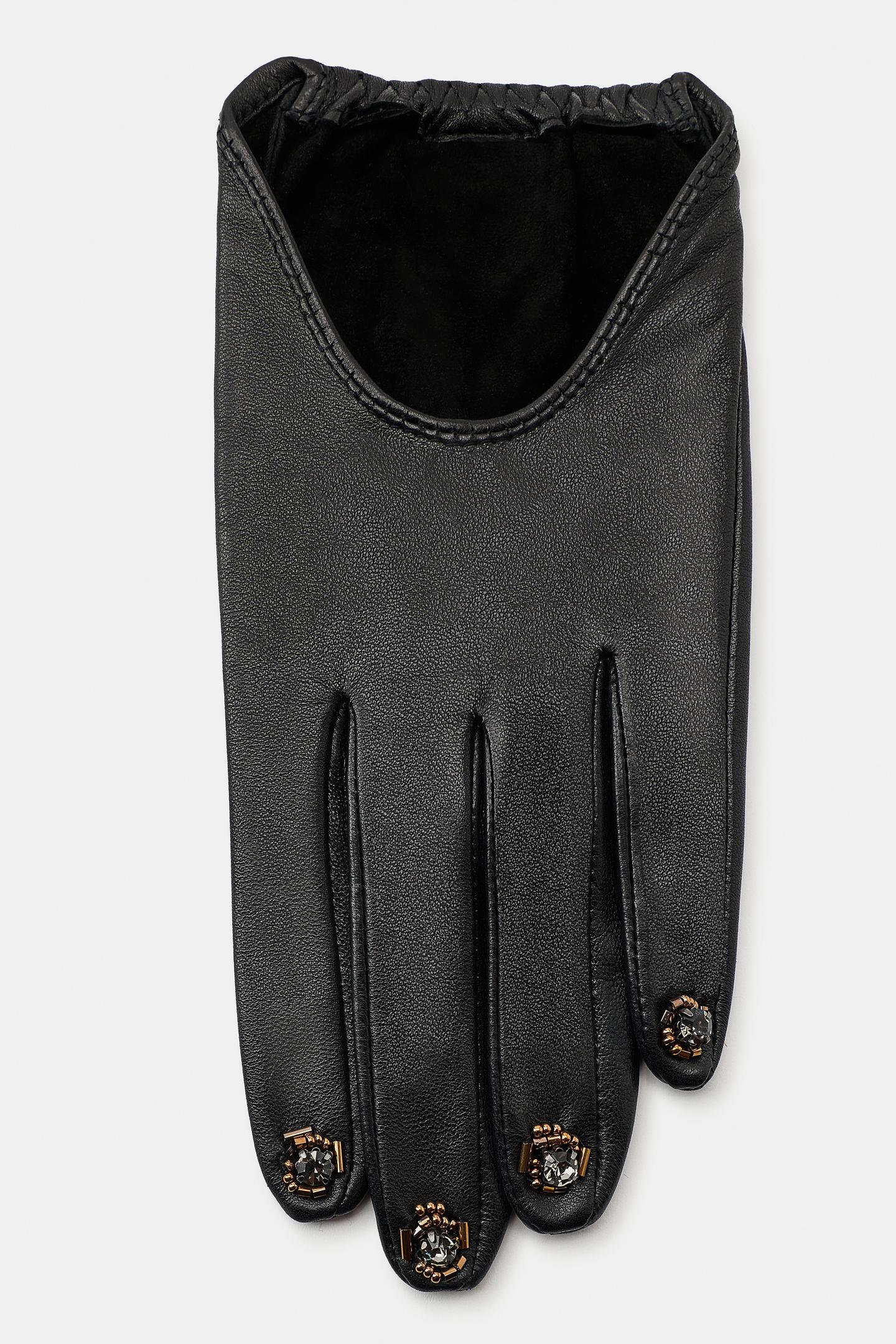 Женские перчатки Zara 100% Leather Beaded Gloves, цвет: Чёрный — фото 4