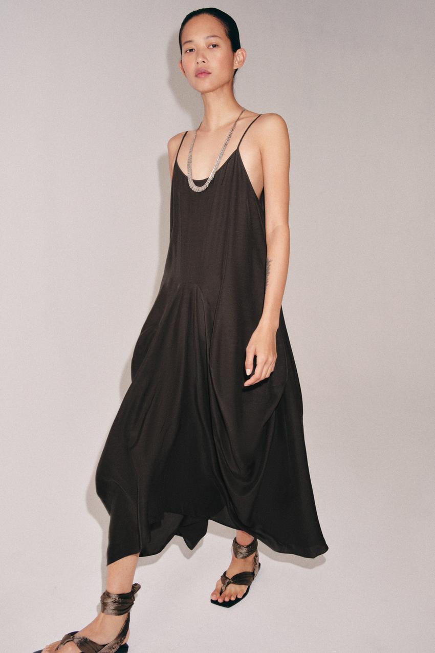 ZW COLLECTION DRAPED VOLUMINOUS DRESS - Brown | ZARA United States ZW COLLECTION DRAPED VOLUMINOUS DRESS - Brown | ZARA United States