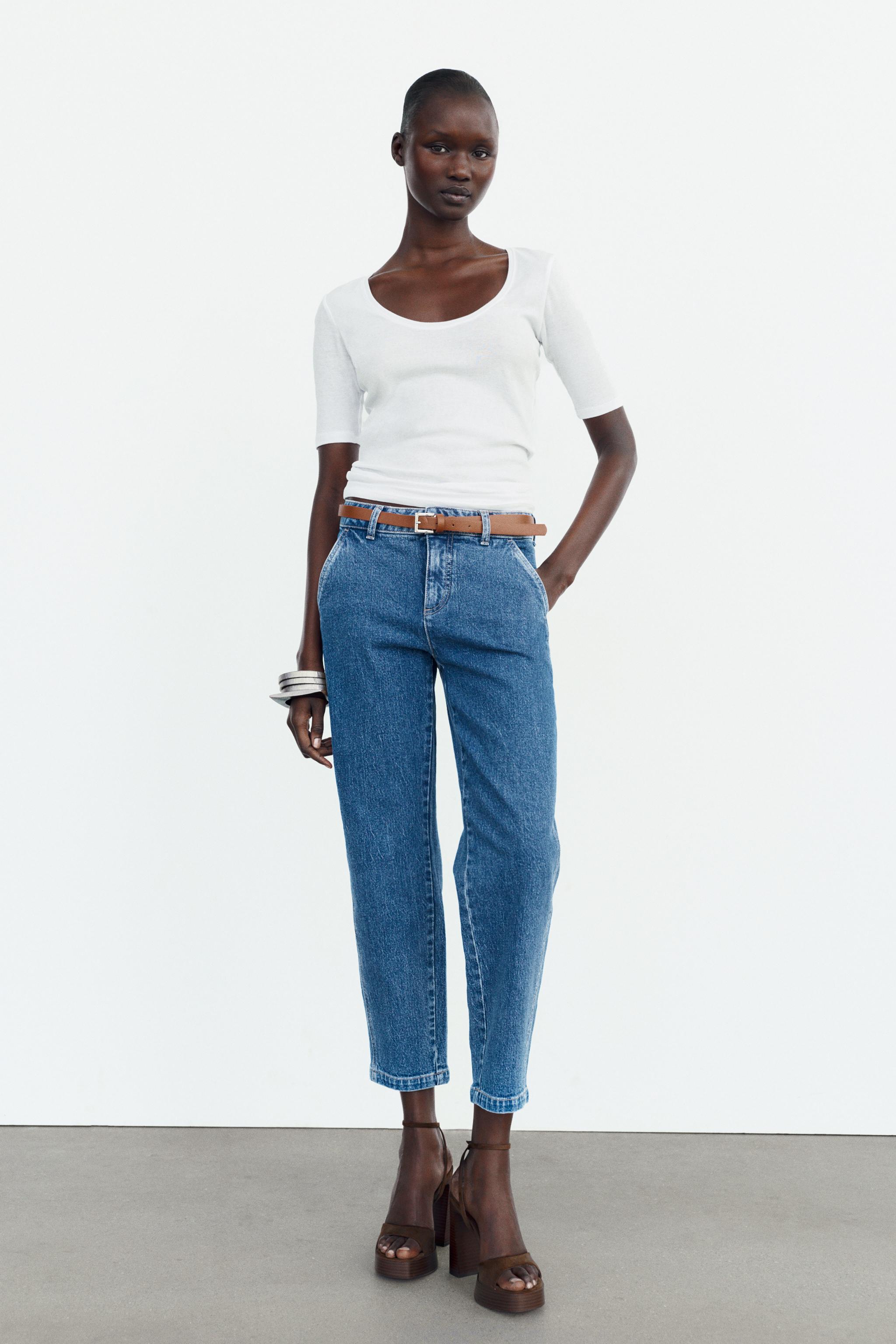 BELTED CHINO HIGH WAIST Z1975 JEANS - Mid-blue | ZARA 