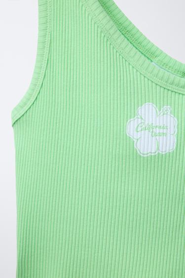 RIBBED ASYMMETRIC BEADED T-SHIRT - Green by Zara - Image 2
