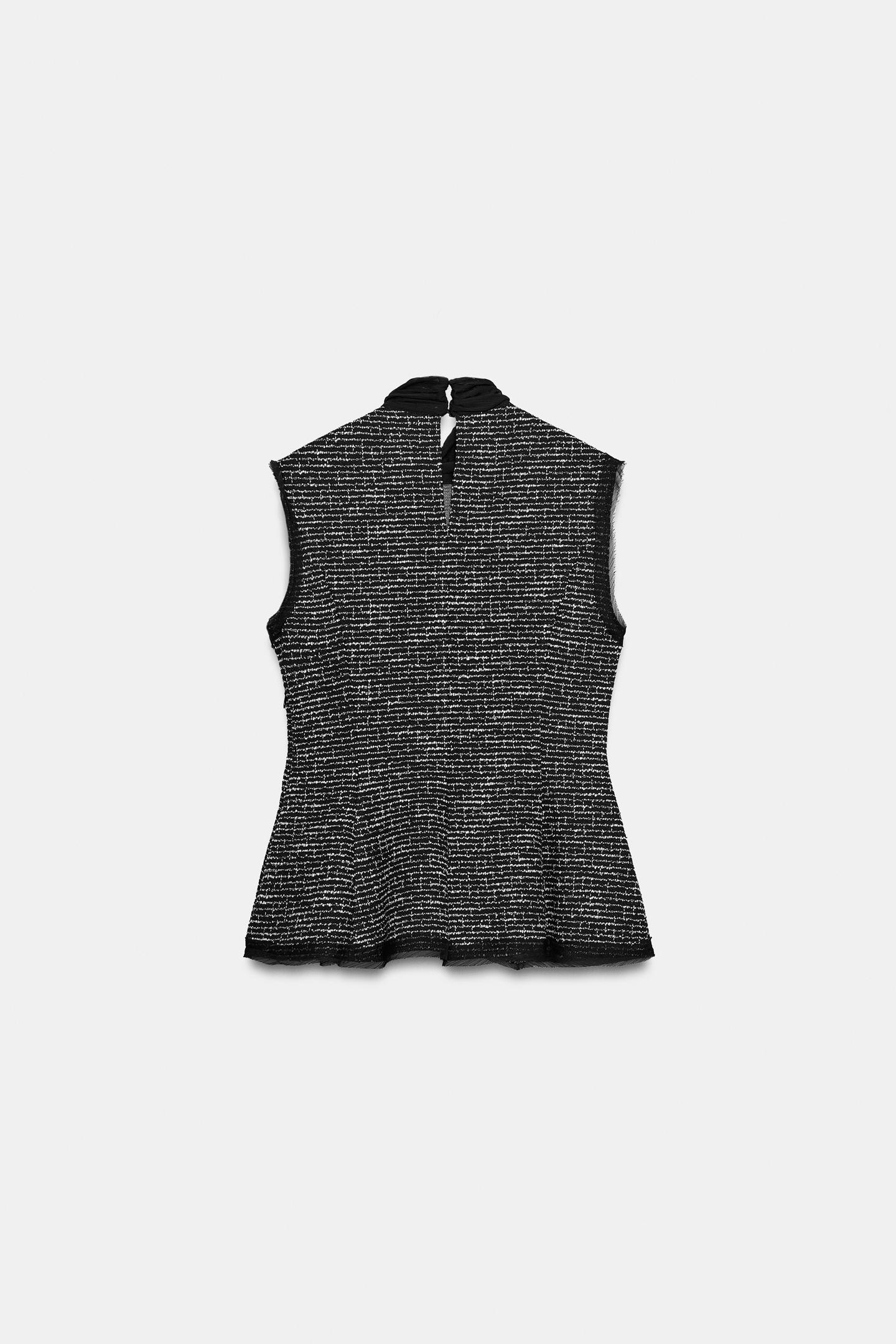 Женский топ Zara Combined Textured Bow Top, цвет: Чёрный / Белый — фото 8