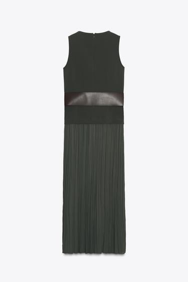 Zara BELTED MIDI DRESS - Khaki