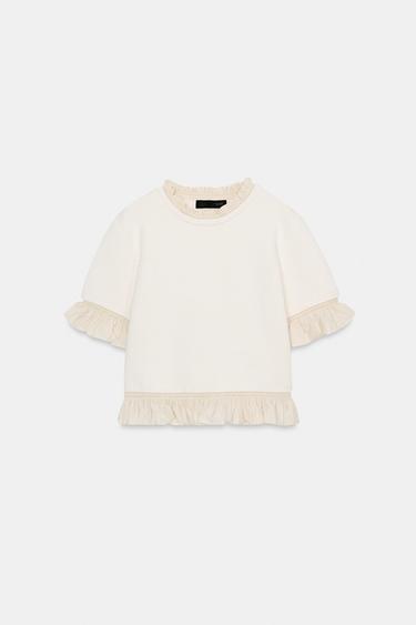 コンビショートスリーブセーターエクリュZaraのコンビショートスリーブセーター - エクリュ 