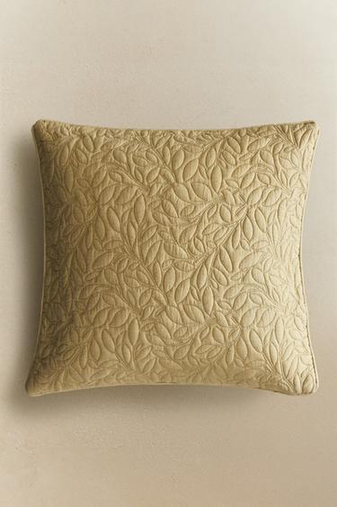 MICROFIBRE CUSHION COVER WITH LEAVES FOR QUILTS - Beige by Zara - Image 4