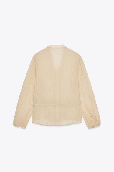 CHEMISE SEMI-TRANSPARENTE À EFFET PLISSÉ - Beige clair de Zara - Image 5