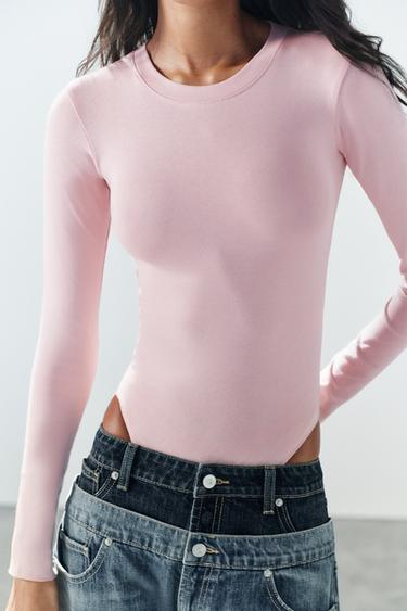 LONG-SLEEVE BODYSUIT — Pastel pink 1