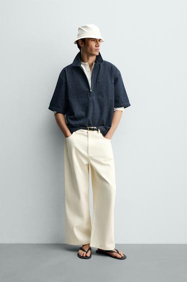 POLO DENIM ME VIJA - E kaltër nga Zara