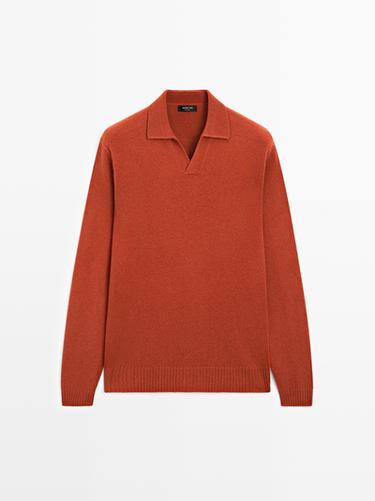 Zara Wool blend V-neck polo sweater - Tangerine