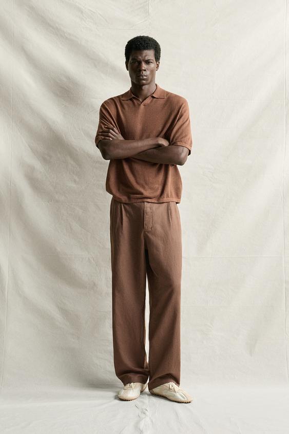 HEMP/COTTON RELAXED FIT TROUSERS - Brown by Zara - Image 0