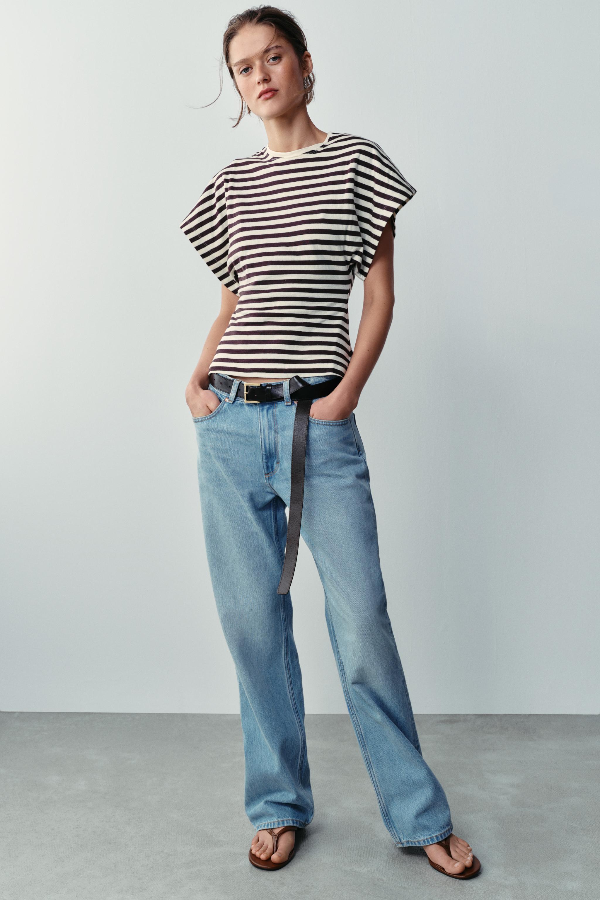 WIDE SLEEVE STRIPED T-SHIRT — Brown Stripes
