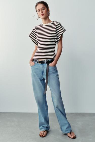 STRIPED WIDE SLEEVE T-SHIRT - Brown Stripes by Zara