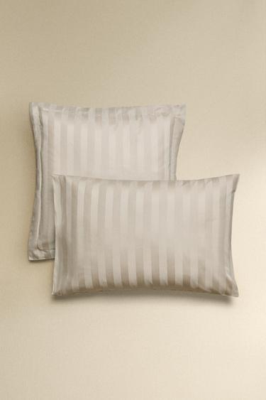 STRIPED SATEEN PILLOWCASE (500 THREAD COUNT) - Light grey by Zara