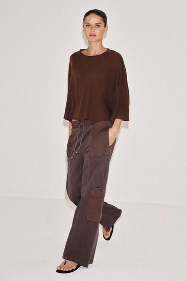 Zara WASHED EFFECT CARGO PANTS - Brown - Image 0