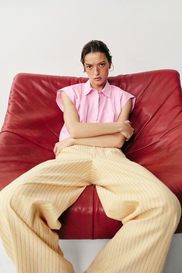 STRIPED SHORT SHIRT - Pink / White by Zara