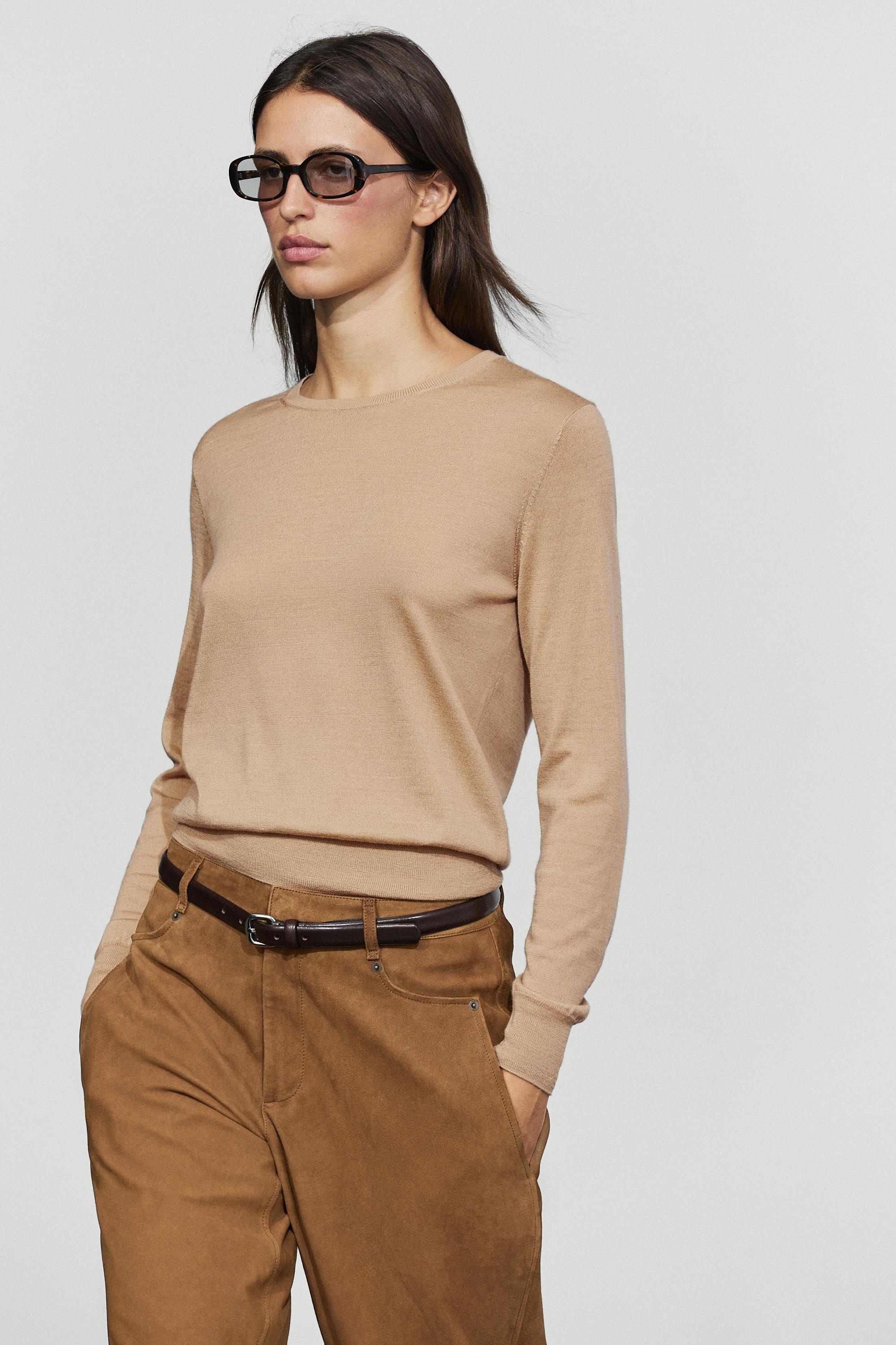 100% wool knit round neck sweater — Dark mink