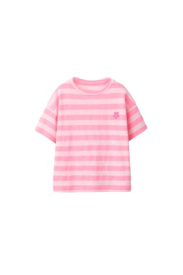 CAMISETA RAYAS PARCHE FLOR - Rosa vigoré de Zara