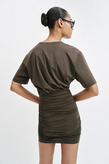 ROBE COURTE DRAPÉE - Kaki foncé de Zara - Image 5