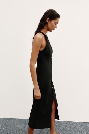 GOLD BUTTON CREPE MIDI DRESS - Black by Zara - Image 3