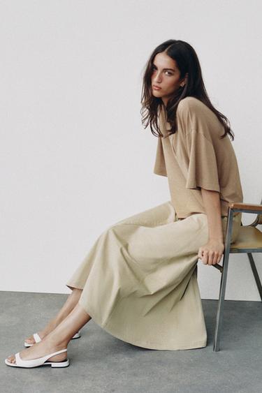 WIDE WAISTBAND MIDI SKIRT - Light beige by Zara