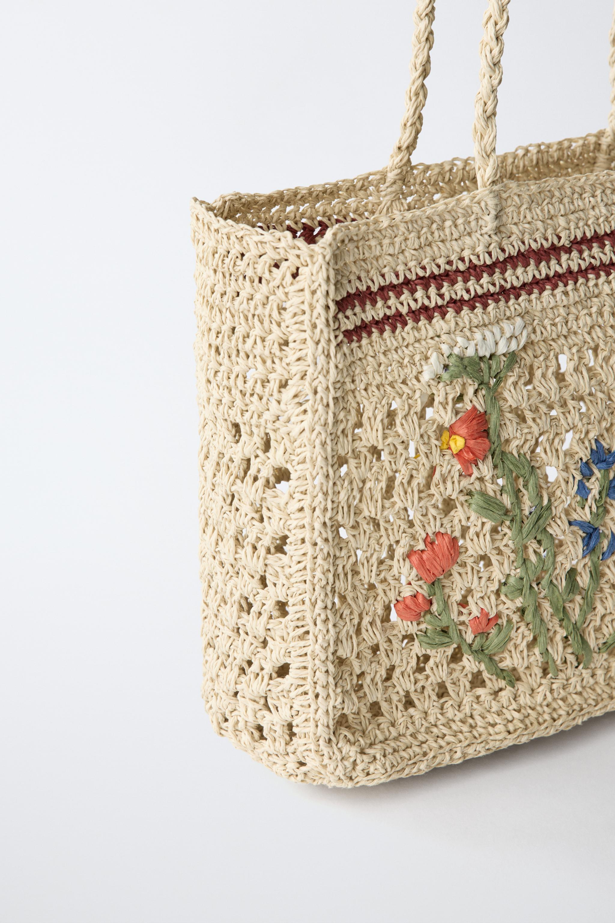 SAC SHOPPER EN RAFIA À FLEURS