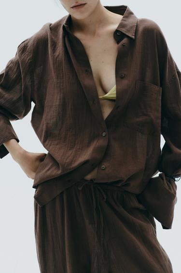 OVERSIZE GAUZE SHIRT - Brown by Zara