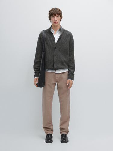 Cárdigan punto cuello subido mezcla algodón - Gris Antracita de Zara