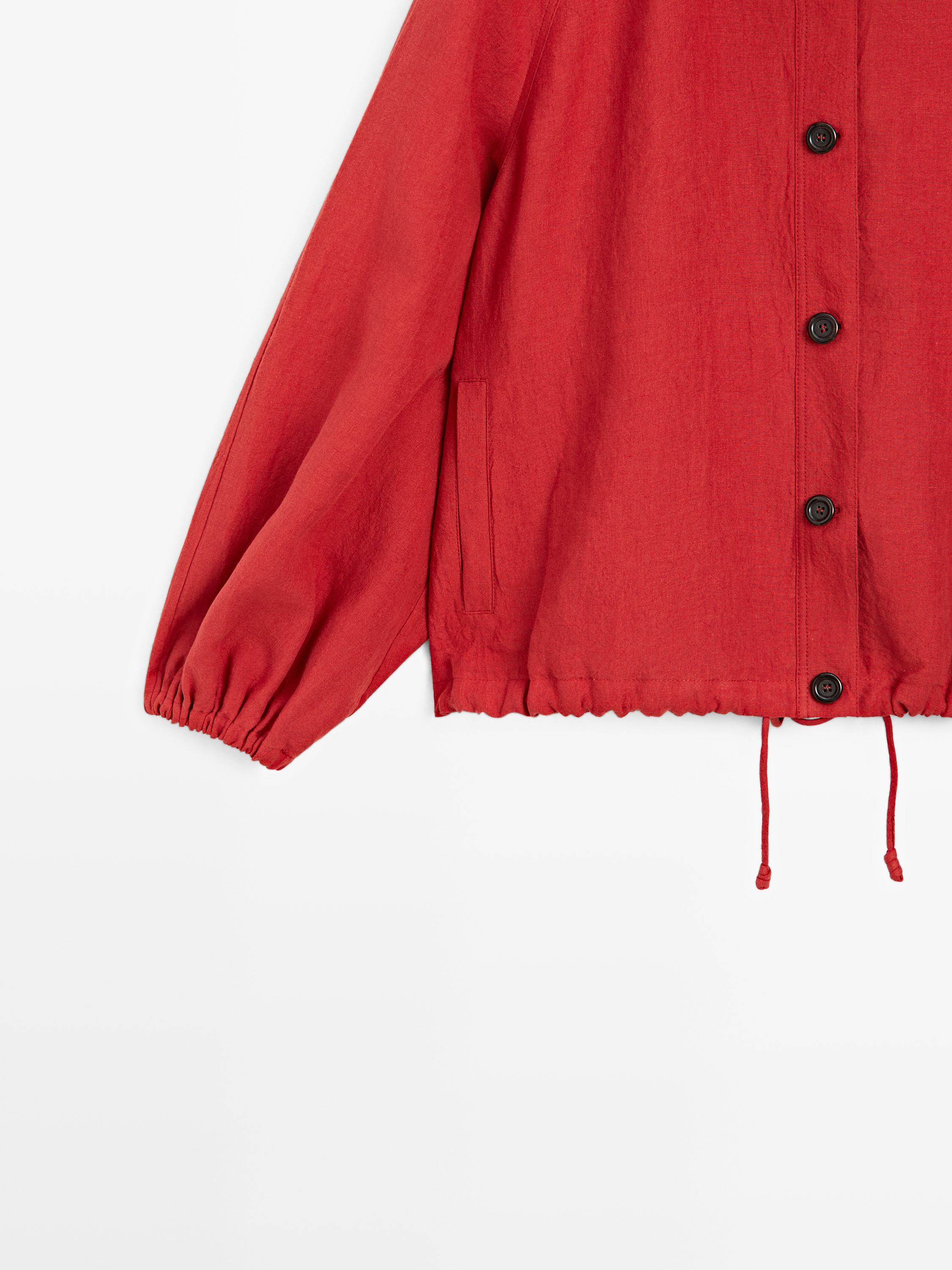 Linen puff bomber jacket