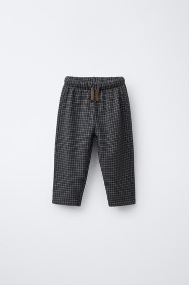 PANTALÓN BAGGY CUADROS - Gris antracita de Zara