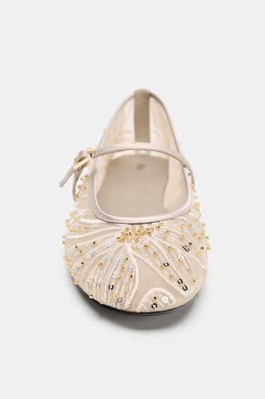 SHINY MESH BALLET FLATS - Beige by Zara - Image 2