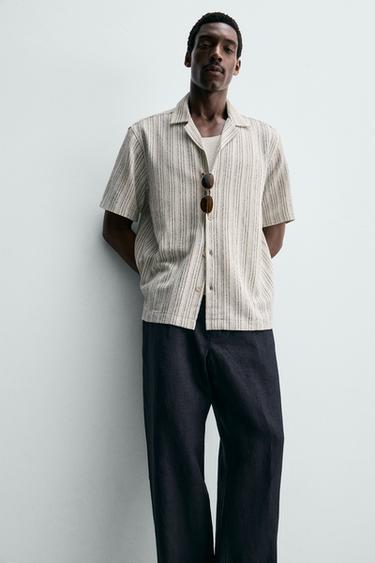 REGULAR FIT TEXTURED SHIRT - Ecru / Blue by Zara - Image 4