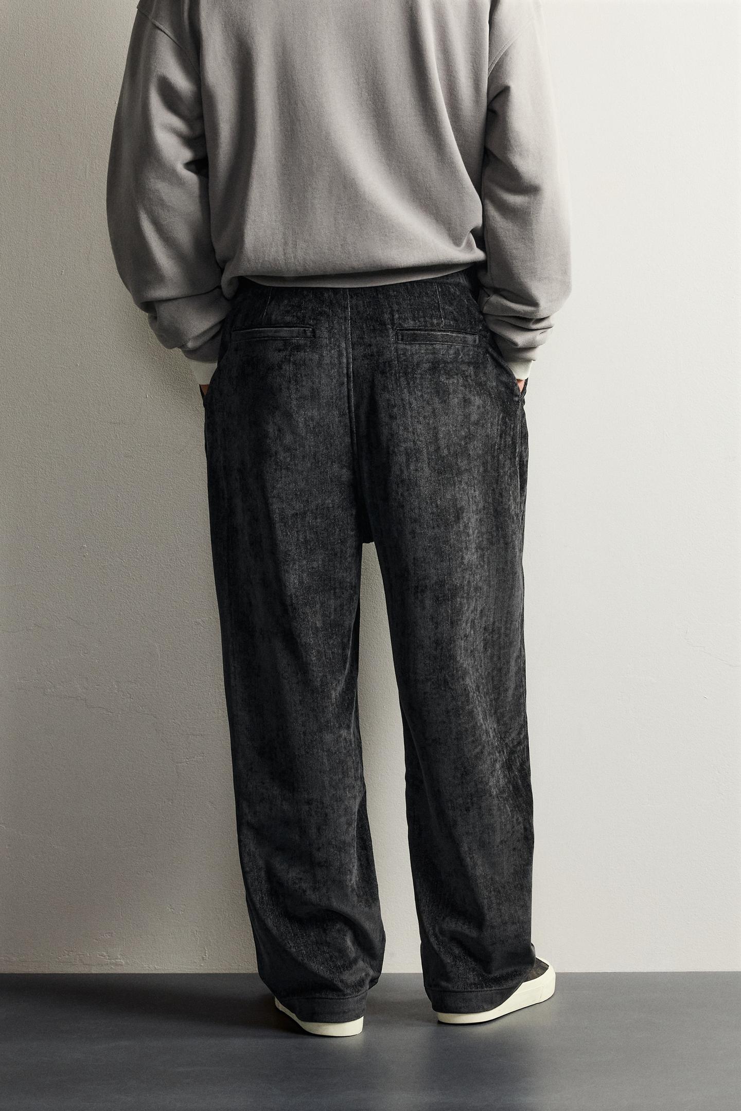 Мужские брюки Zara Soft Irregular Wash-Effect, цвет: Чёрный / Экрю — фото 3