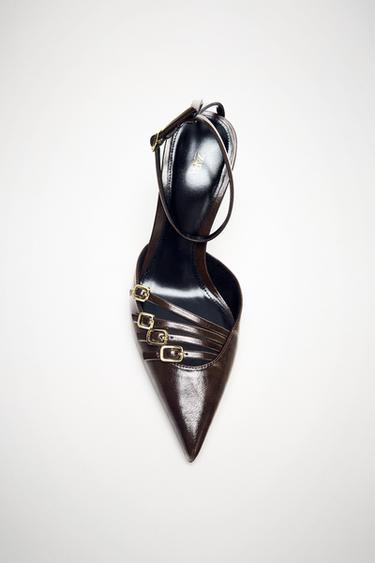 ТУФЛІ НА ПІДБОРАХ З ПРЯЖКАМИ - Коричневий Zara