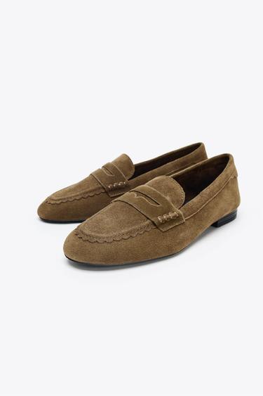STITCHED SPLIT SUEDE LOAFERS - Dark tan by Zara - Image 4