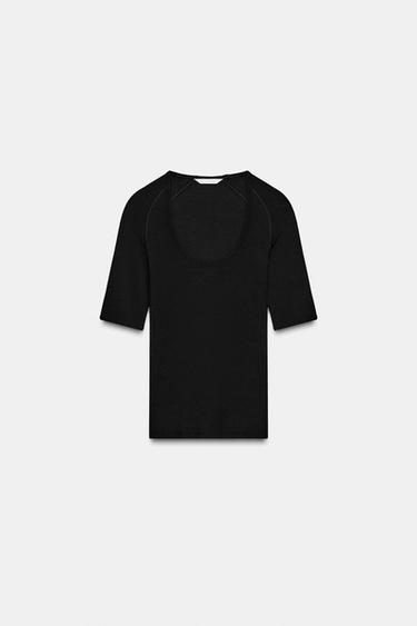 RIB RAGLAN T-SHIRT - Black by Zara