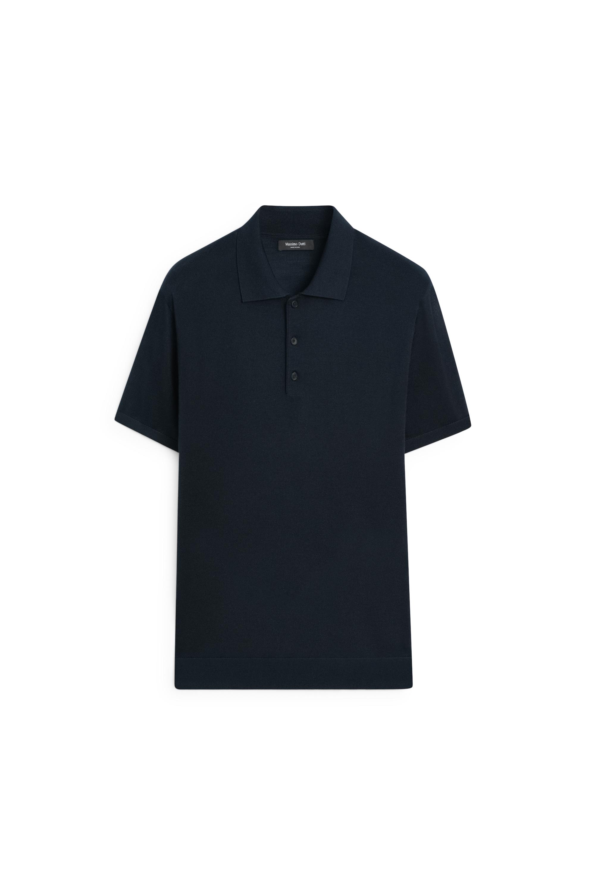 Wool blend knit polo shirt - Navy blue | ZARA United States