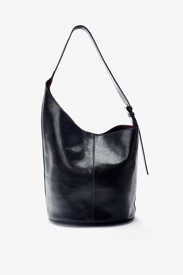 SAC SEAU ASYMÉTRIQUE EN CUIR - Noir de Zara