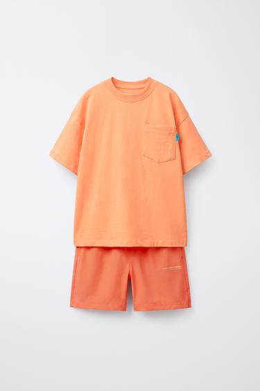 TECHNICAL T-SHIRT AND BERMUDA SHORTS SET - Bright orange by Zara