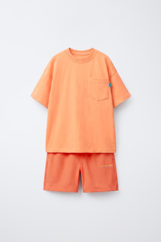 CONJUNTO CAMISETA Y BERMUDA TÉCNICA - Naranja vivo de Zara - Imagen 0