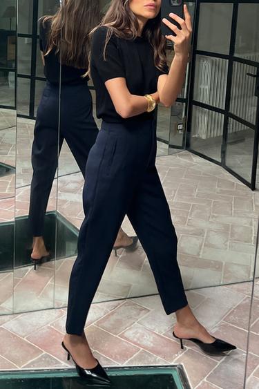PANTALON TAILLE HAUTE - Bleu marine de Zara - Image 1