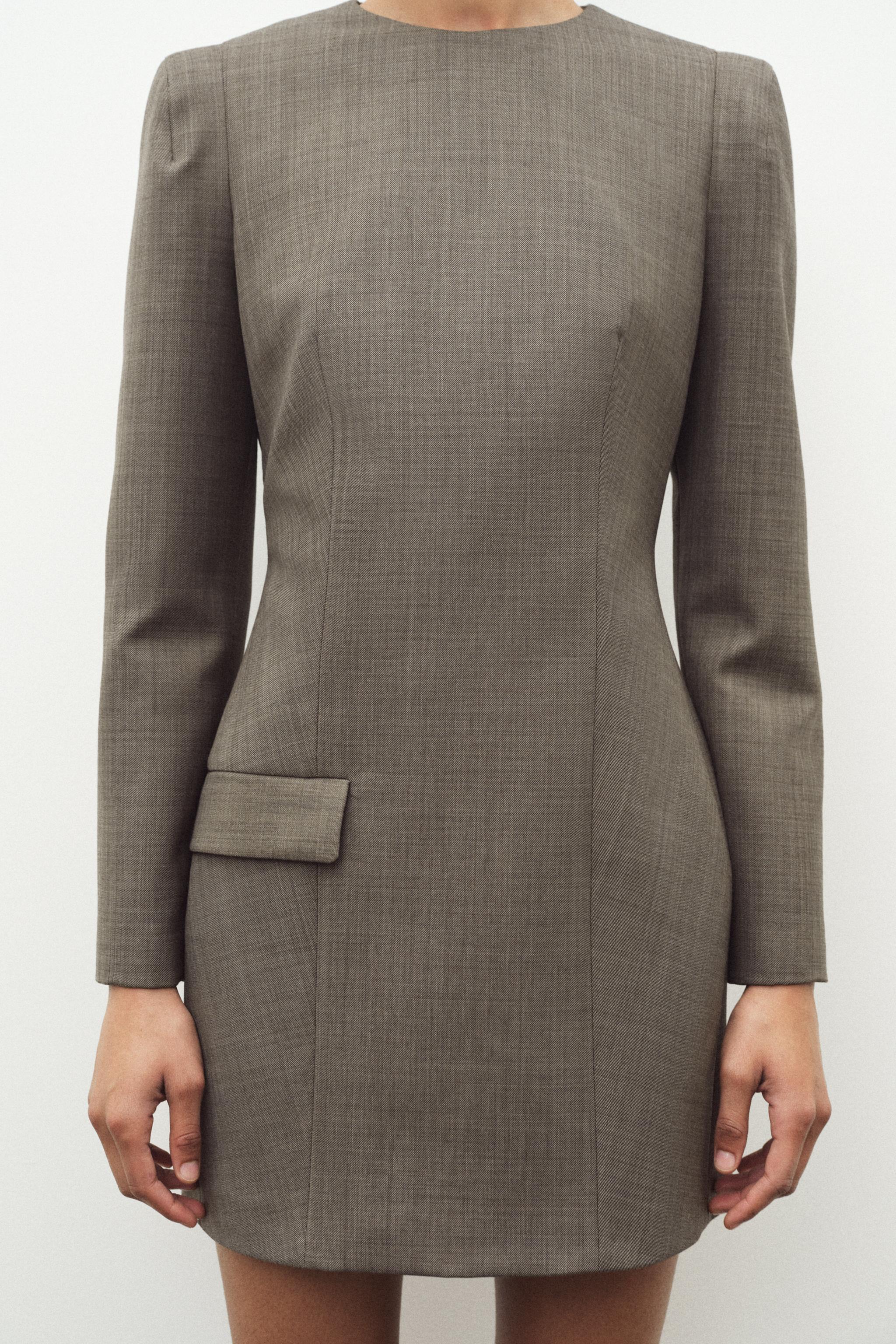 ★ZARA★ ZW COLLECTION WOOL DRESS WITH SHOULDER PADS ZW COLLECTION WOOL SHOULDER PAD DRESS - Light brown | ZARA