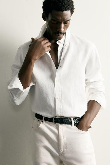 Zara 100% LINEN REGULAR FIT SHIRT - White
